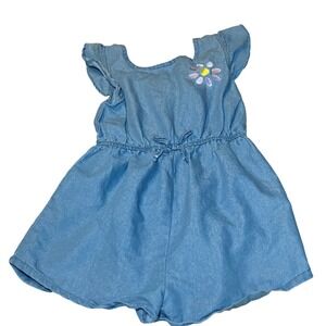 Picapino Romper Girls 6X Blue Daisy Flutter Sleeve Smocked Back